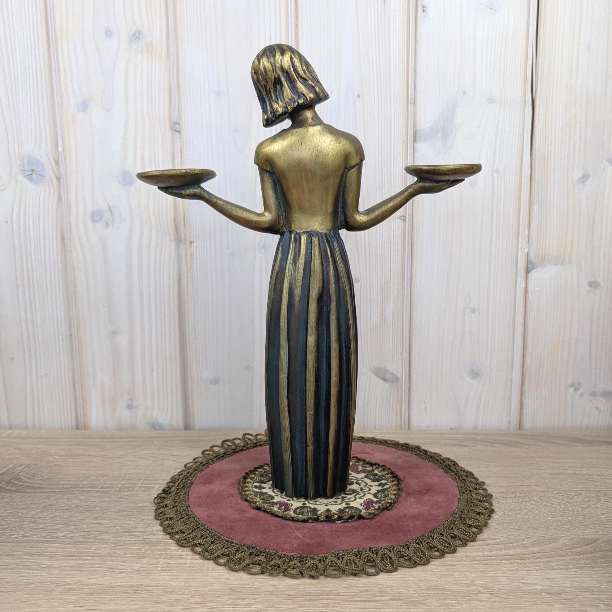 Art Nouveau Vintage Girl Candle Holder Figurine, Ceramic, 1960s