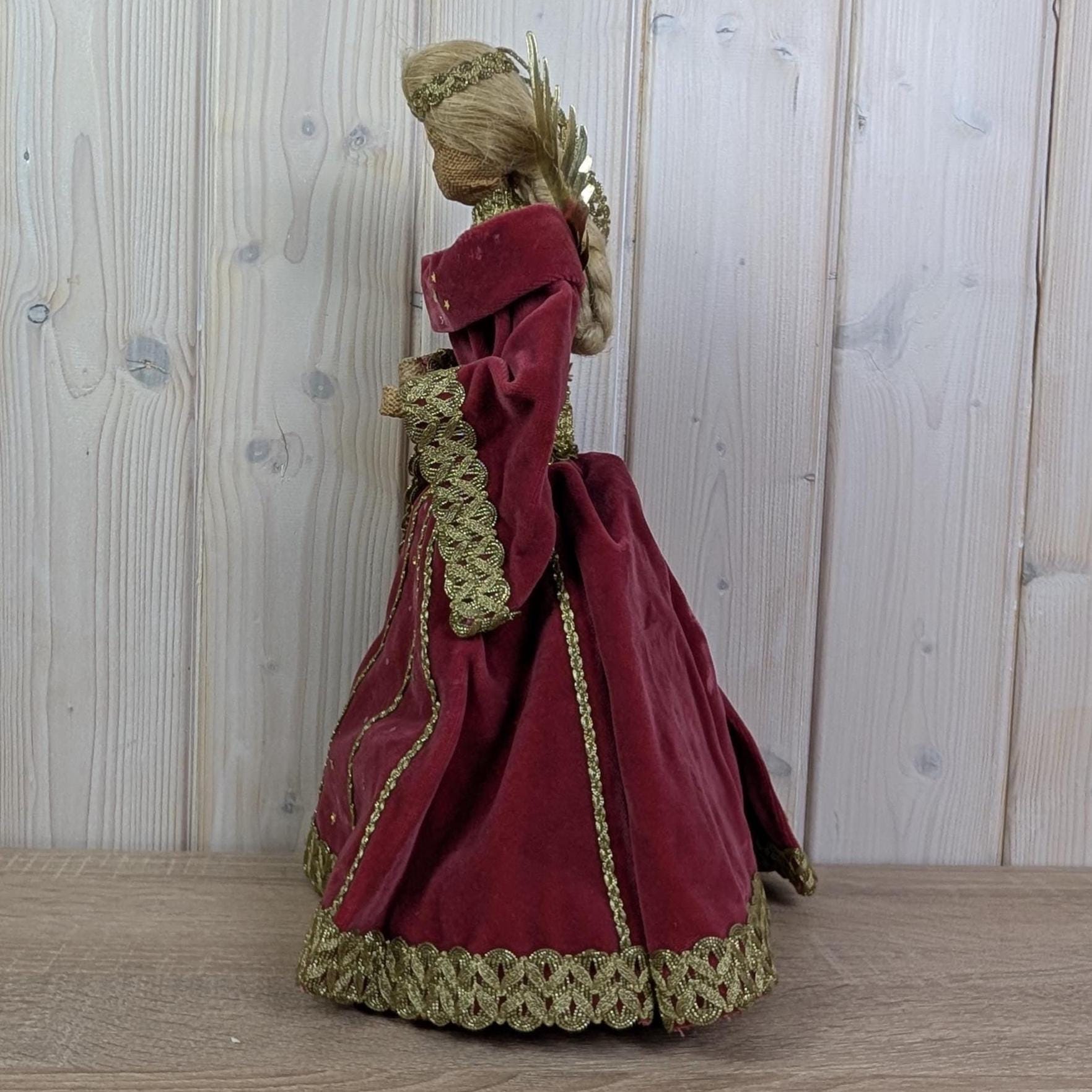 Vintage Angel Tree Topper Velvet Dress Gold Wings Christmas Decor