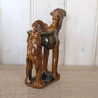 Vintage Italian Earthenware Dromedary Figurine, Glazed Terracotta with Panniers, 1950s