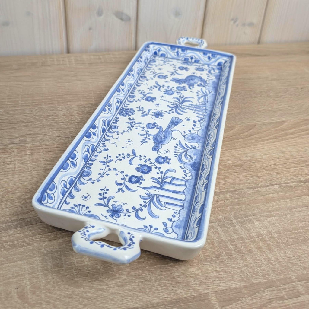 Figcer Portugal Blue White Ceramic Tray, Hand Painted Birds Flowers, Zona de Conimbrica, 1970s