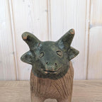Vintage Mexican Pottery Goat Figurine, Folk Art Bull Terracotta Sculpture, Handmade Mexico, 1960s