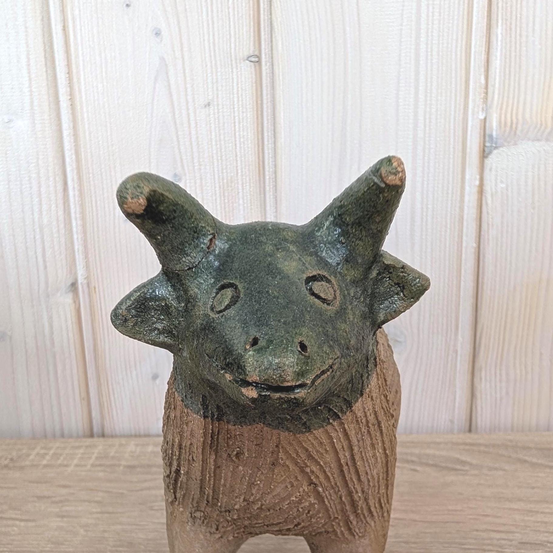 Vintage Mexican Pottery Goat Figurine, Folk Art Bull Terracotta Sculpture, Handmade Mexico, 1960s
