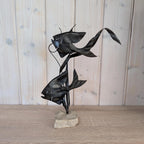 Sculpture 2 (Moon) Fishes on Stone - Vintage - Metal