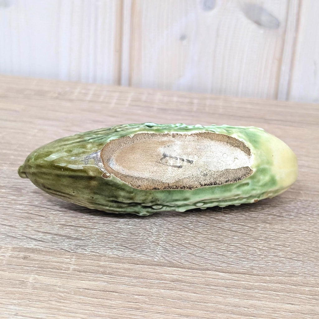 Majolica Cucumber Ashtray Trinket Dish Green Turquoise, 1950s