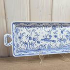 Figcer Portugal Blue White Ceramic Tray, Hand Painted Birds Flowers, Zona de Conimbrica, 1970s