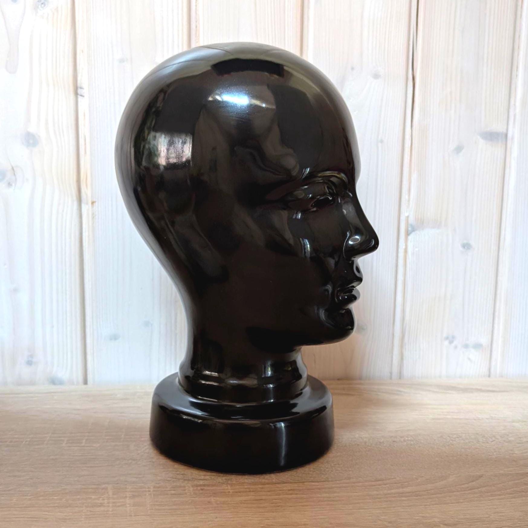 Vintage Scheurich 701 Black Ceramic Mannequin Head, West Germany, 1980s