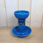 Bitossi Ikano Blue Chamberstick Candle Holder, Aldo Londi, Made in Italy, 1960s