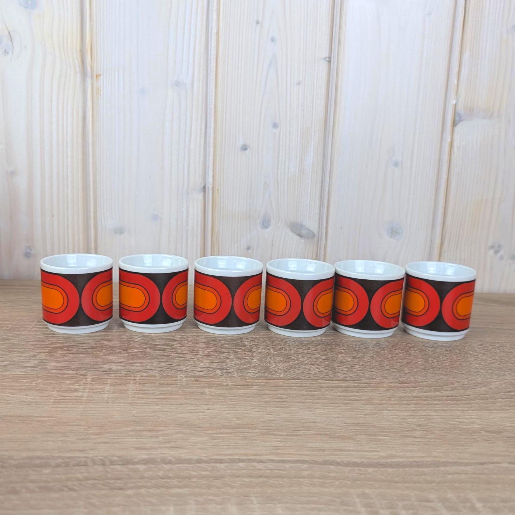 Arzberg Sizilia 3000 Egg Cup Set of 6, Hans Theo Baumann, Orange Red, 1970s German Porcelain