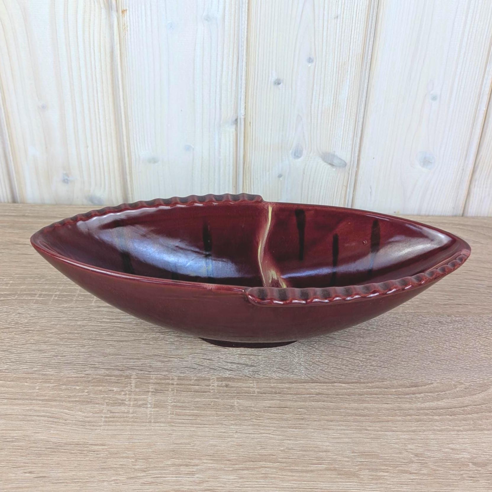 Rare VEB Gräfenroda Hortensie Ceramic Bowl, Deep Red Glaze, DDR East German, Vintage 1960s