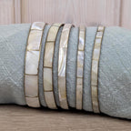 Vintage Mother of Pearl Bangle Set, Shell Inlay Brass Bracelets, 1960s 1970s Boho Jewelry