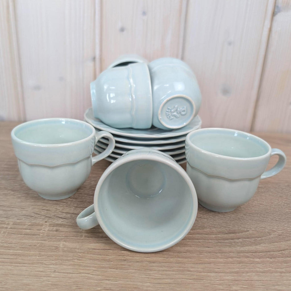 Pagnossin Italy Cup and Saucer Set of 6, Celadon Mint Green, Treviso Italian Pottery, 1960s Vintage Tableware