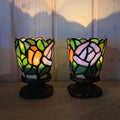 Partylite Mosaic Rose Candle Holders Set of 2, Romantic Stained Glass, Cozy Floral Home Decor, Gift for Her