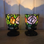 Partylite Mosaic Rose Candle Holders Set of 2, Romantic Stained Glass, Cozy Floral Home Decor, Gift for Her