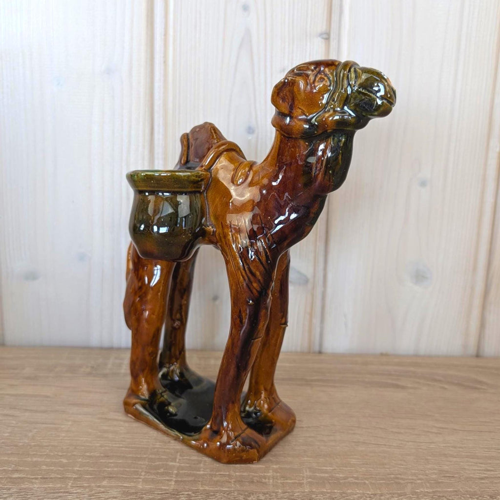 Vintage Italian Earthenware Dromedary Figurine, Glazed Terracotta with Panniers, 1950s
