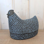 Kaarina Aho Munakana Arabia Finland, Rare Ceramic Hen Box, Dark Black Blue Dots, Blue Interior Glaze, Mid-Century Finnish Design, 1950s
