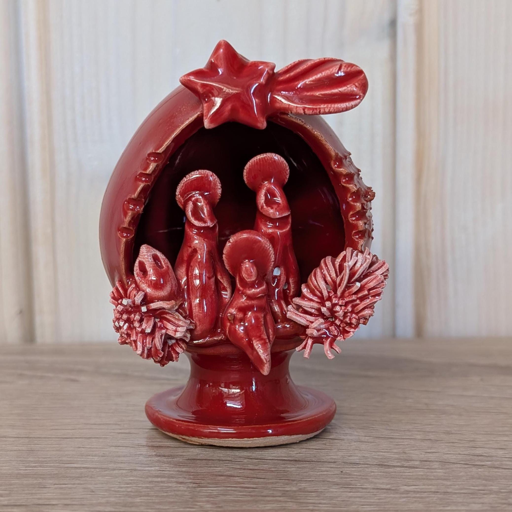 Vintage C. Fasano Nativity Scene: Handmade Red Glazed Ceramic Crèche