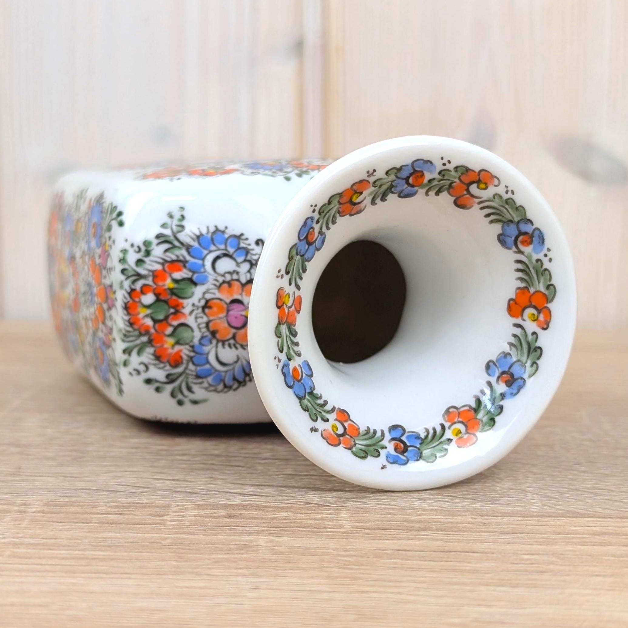 Wawel Poland Folk Art Vase, Hand Decorated Ceramic, Square Bottle Vase, Łowicz Floral Pattern, Cepelja Opole, 1990s Vintage