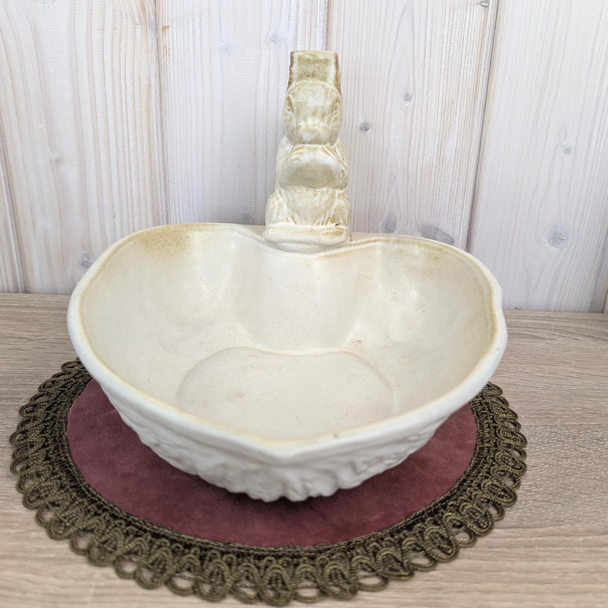 Marzi and Remy West Germany Ceramic Squirrel Nut Bowl, Vintage 1950s Studio Pottery, Cream Matte Glaze, Figural Dish, Mid Century Decor