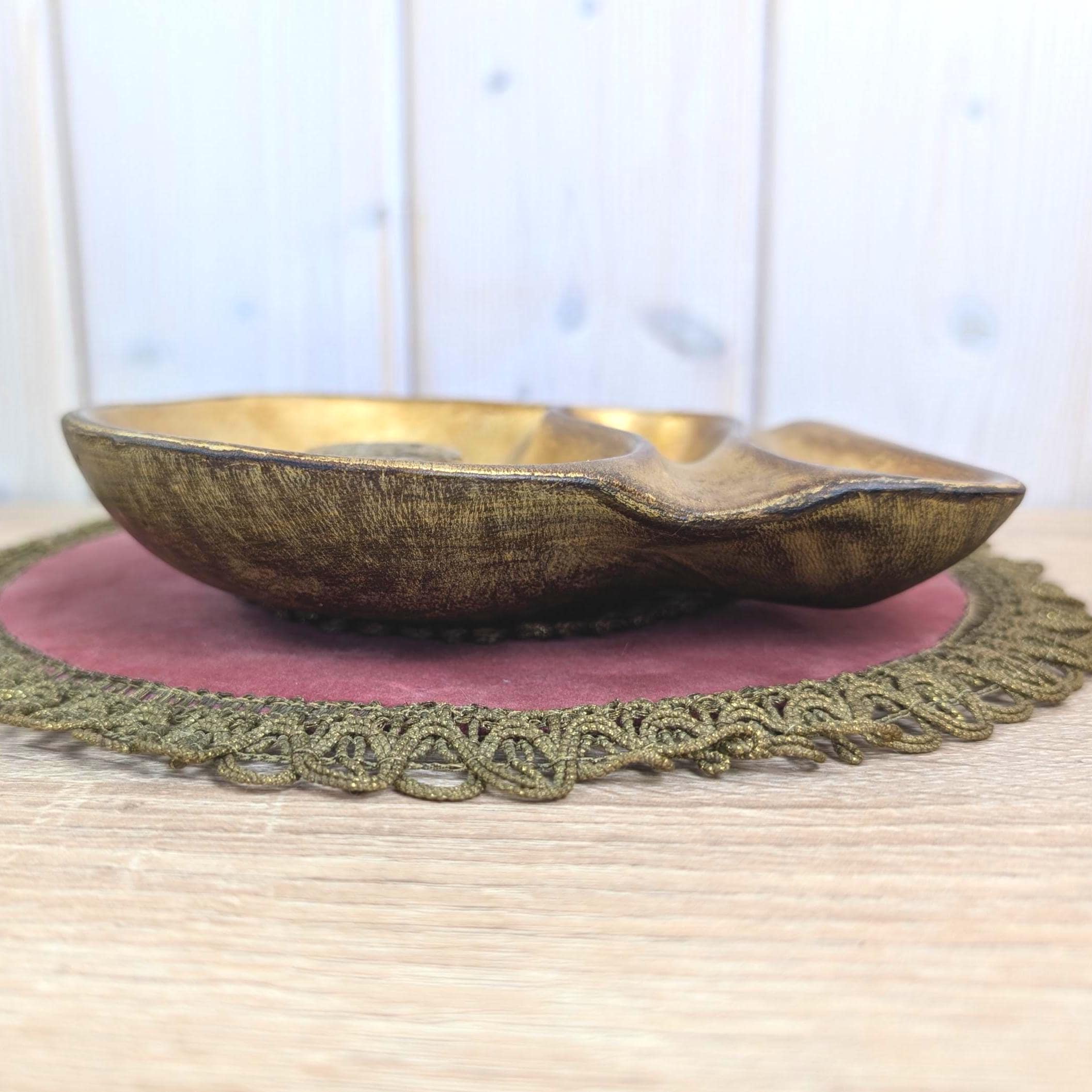 Vintage Italian Gold Ceramic Pipe Rest, Two Compartments, Cork Knocker, Made in Italy, 1960s