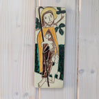 Ceramic Plaque - Good Shepherd with sheep - Mid Century - Religious Wall Art - Hand painted