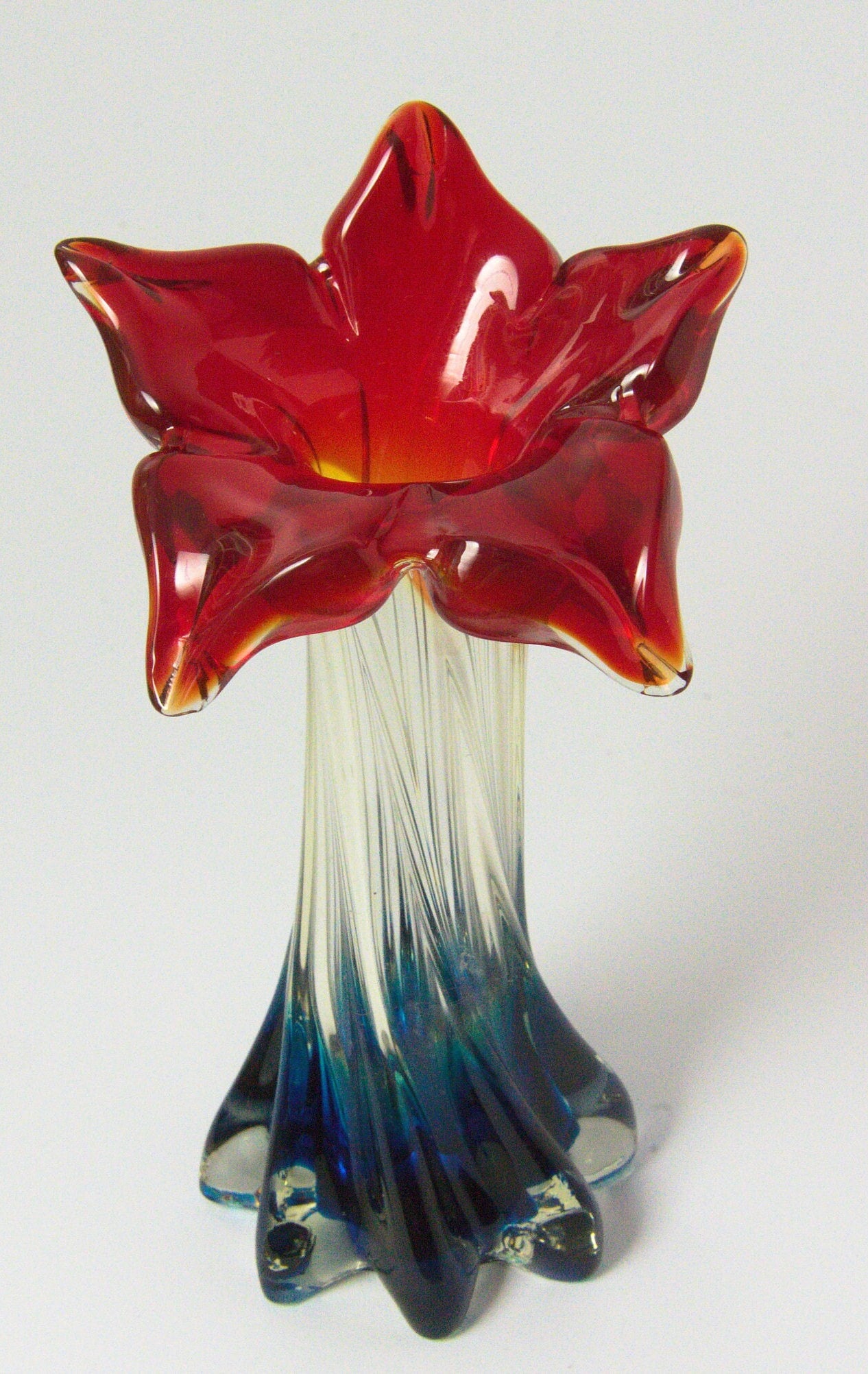 Flower Soliflora Vase, Vintage, Red White Blue, Murano-style, Glass Vase, Rare find