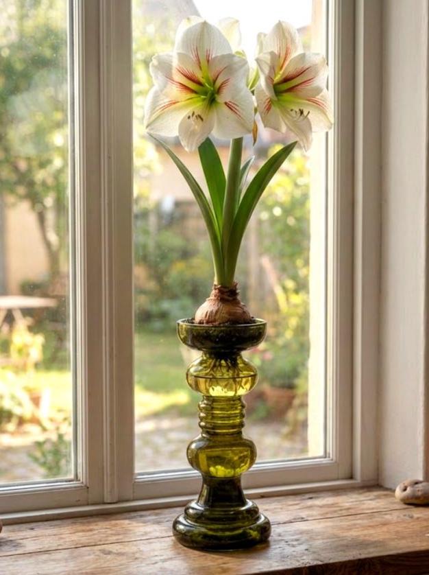 Vintage olive green glass vase candleholder, handblown art glass, Ingrid Glas, Germany, 1970s