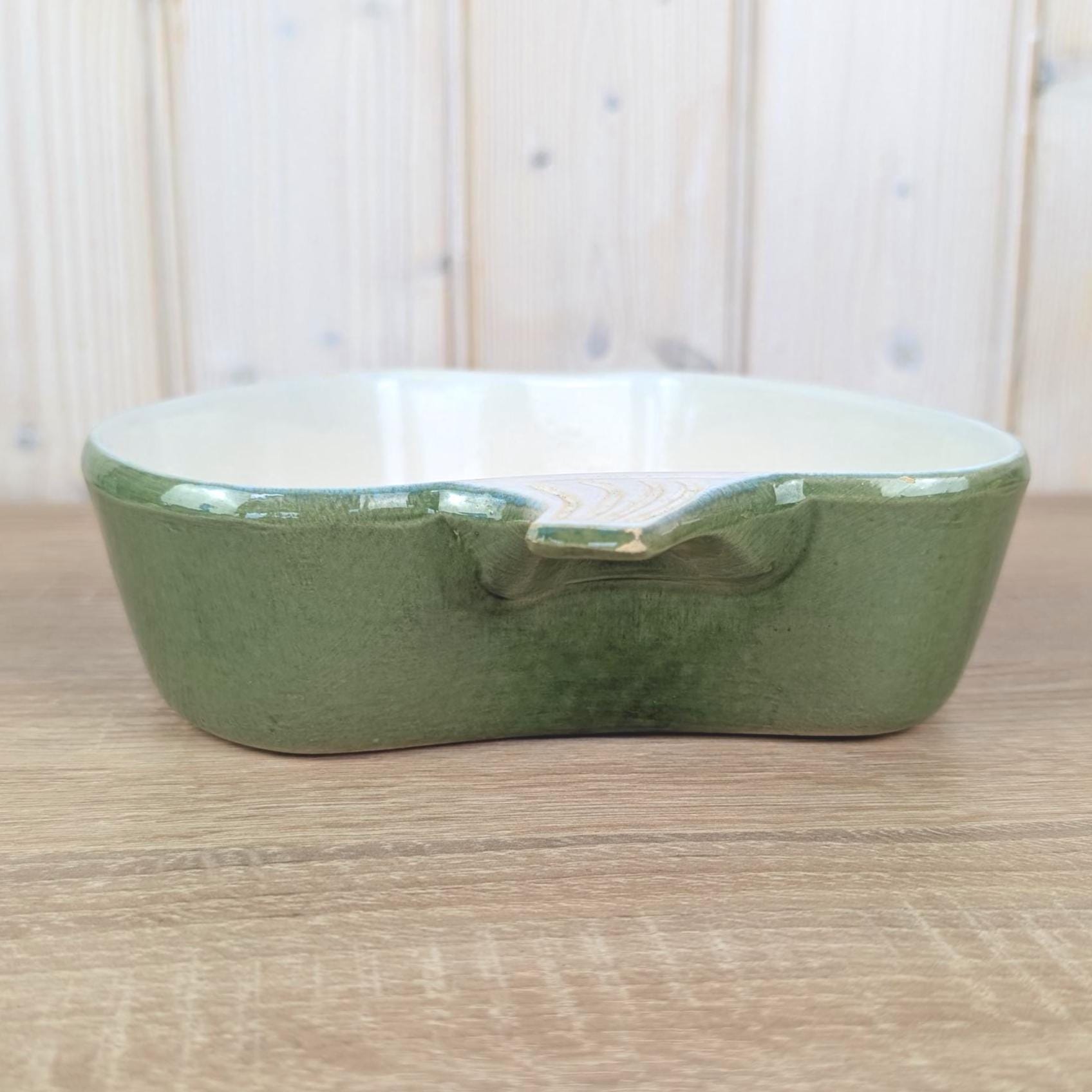 Green Ceramic Apple Baking Dish, Apple Shaped Oven Dish, Glossy Green Glaze, West German Pottery, 1950s