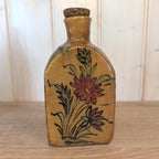 Antique charm, ceramic handpainted floral bird bottle, European origin, early 1900s