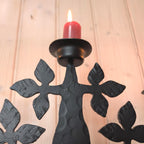 Boda Smide Bertil Vallien Swedish Wrought Iron Candelabra, Tree of Life, 3-Arm, Glass Ornaments, 1970s Scandinavian