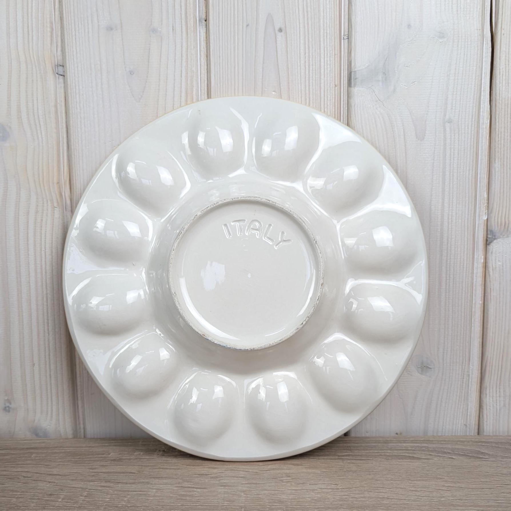 Hand Painted Italian Egg Plate, Ceramic Serving Dish Italy, Mid Century Tableware, Vintage 1960s