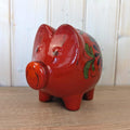 Scheurich Piggy Bank Red Floral Ceramic, West Germany 1960s, Model 792, with Key