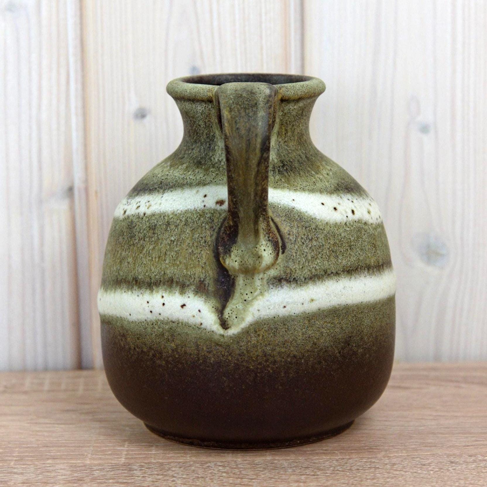 Steuler 514-15 Vintage West German Pottery Jug, Mid Century Ceramic Pitcher Green Brown Glaze