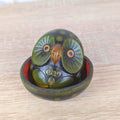 Ceramic Owl Trinket Box with Lid, Black Green Folk Art, Red Interior, Hand Painted, Latin American Pottery, 1970s