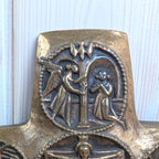 Vintage Bronze Wall Cross, Five Mysteries Relief, Religious Cast Bronze, 1960s