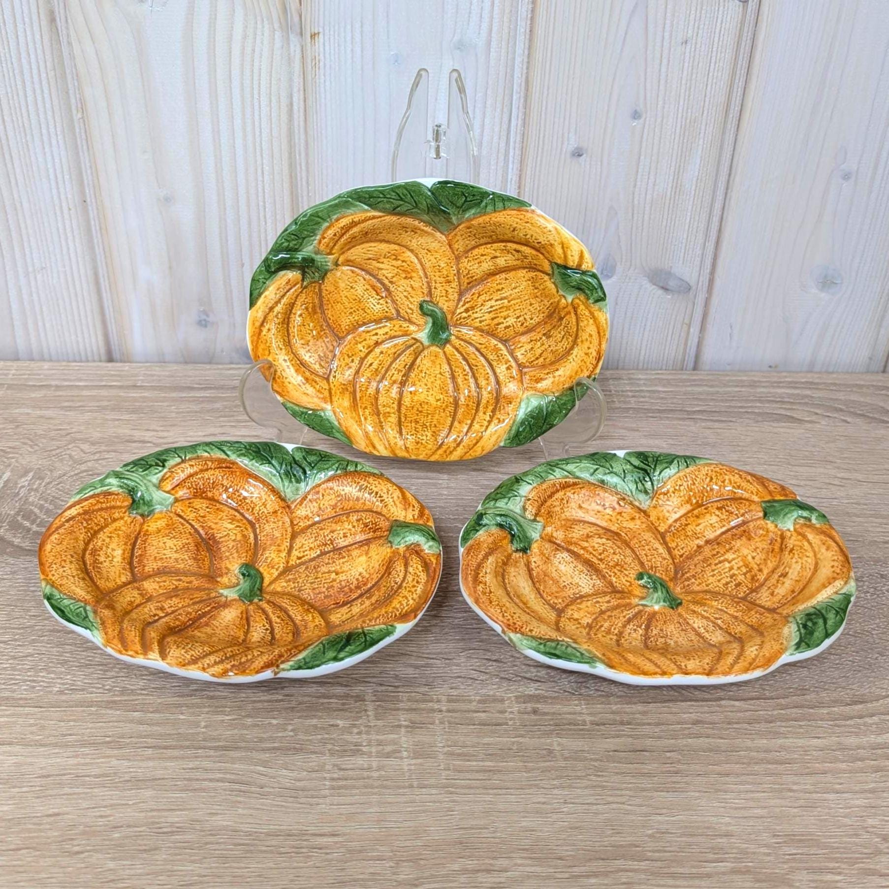 Vintage Amsel Hamburg Pumpkin Majolica Plate, Autumn Relief Decor, 1980s