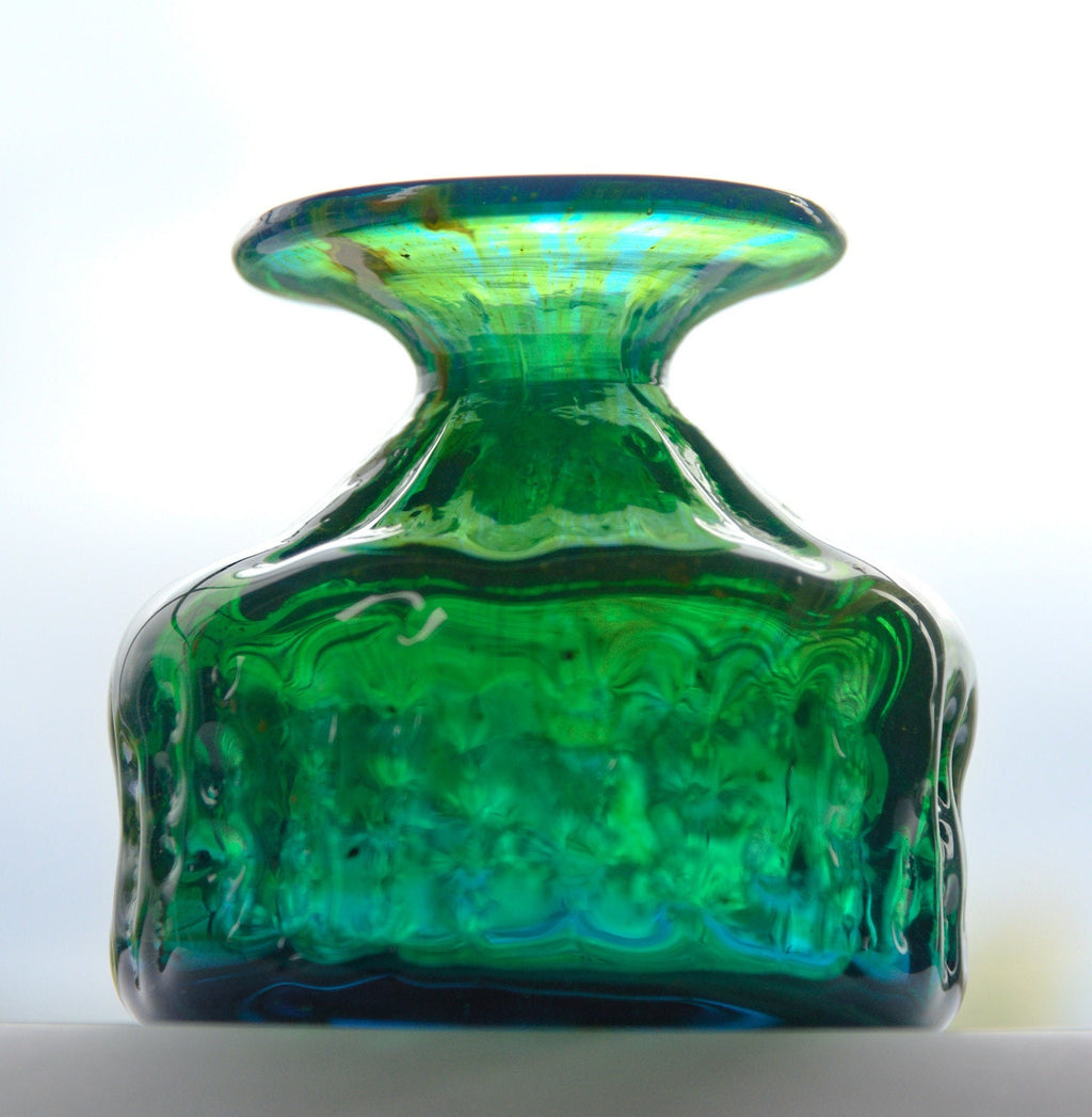 Mdina Blue Summer Glass Vase, Signed Sand and Sea Collection, Malta Studio Art Glass 1970s