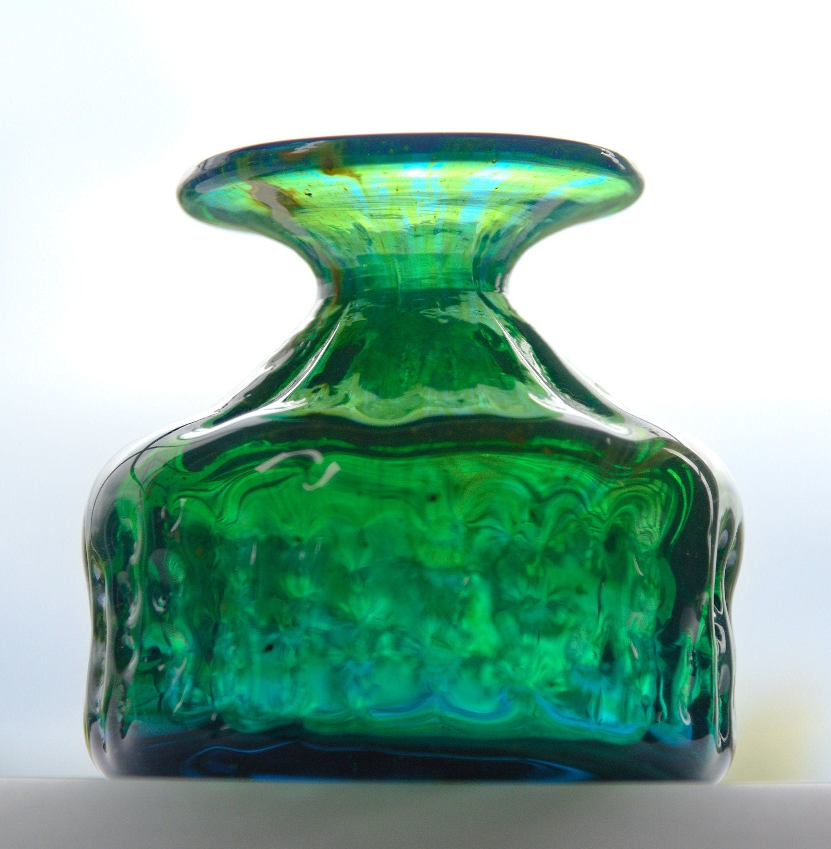 Mdina Blue Summer Glass Vase, Signed Sand and Sea Collection, Malta Studio Art Glass 1970s
