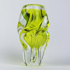 Josef Hospodka Chřibská Art Glass Vase, Uranium Yellow Green, Czech Sommerso, 1960s