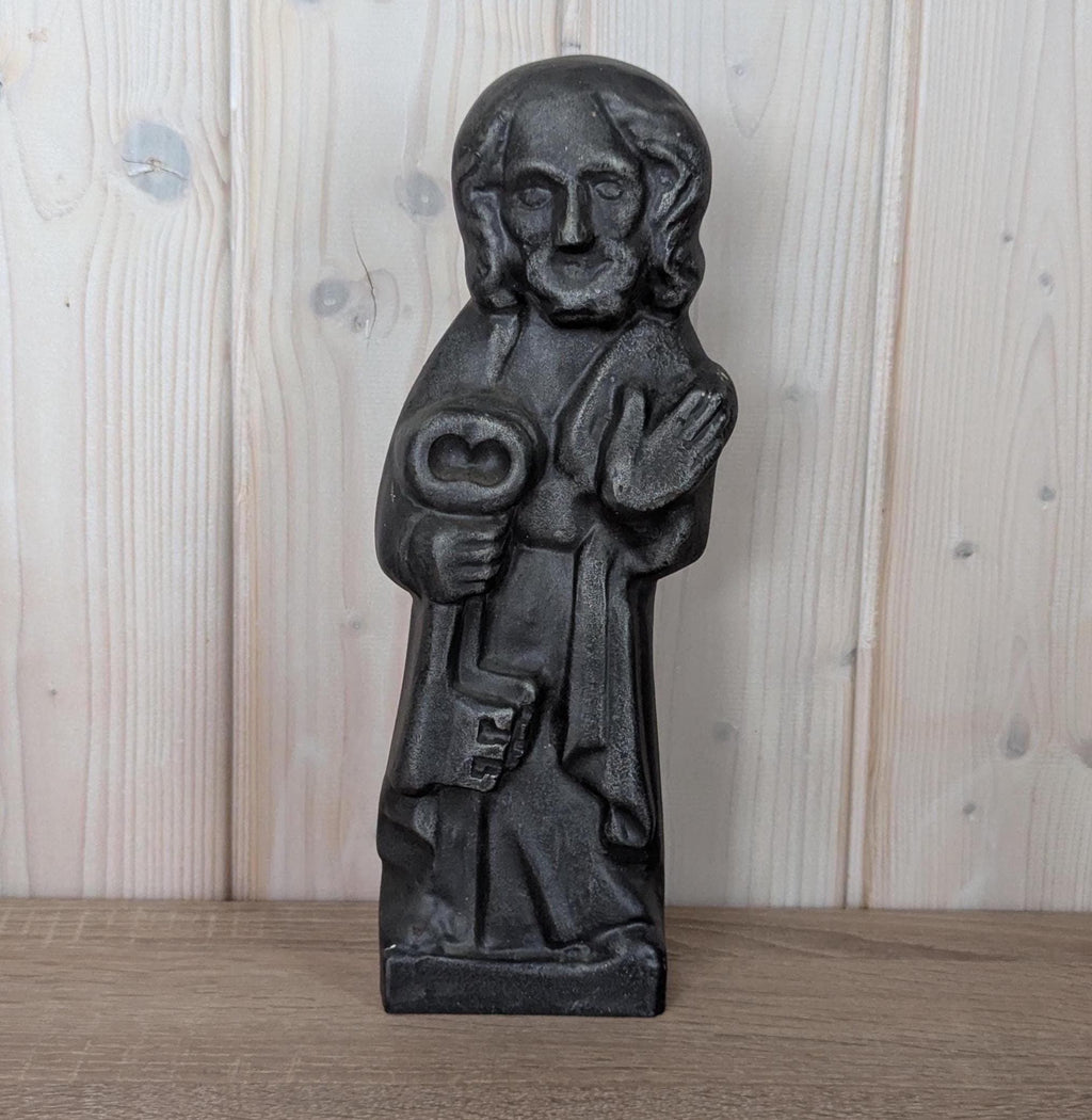 1920s St Peter With Key Statue Heavy Iron Vintage Religious Antique