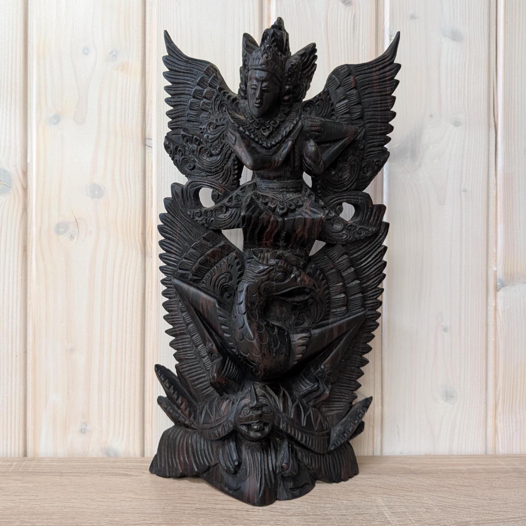 Vintage Hand-Carved Garuda Statue, Solid Sono Wood from Bali, 1950s Spiritual Protector, Exotic Home Decor