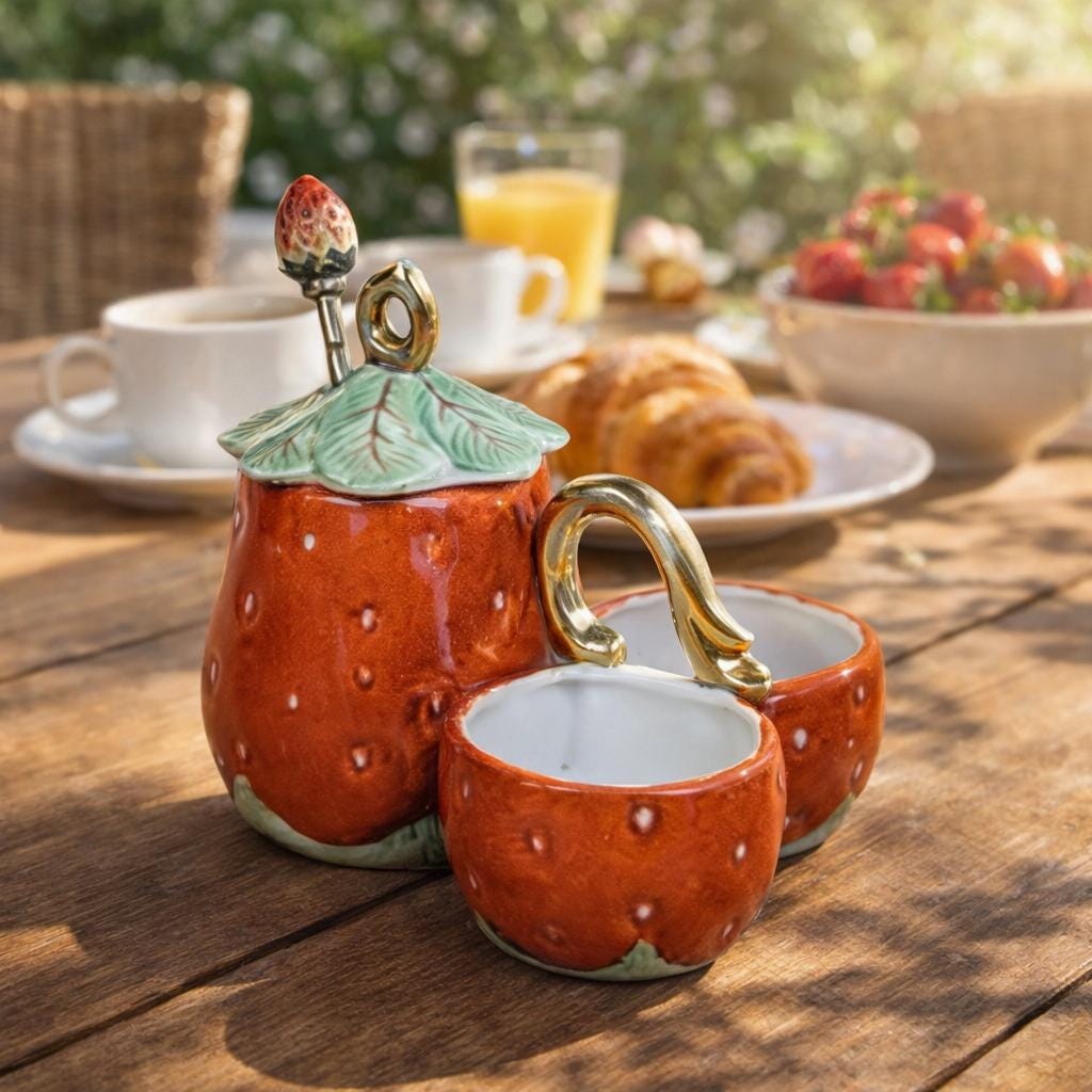 Vintage Strawberry Salt Pepper Sugar Set, Ceramic Tableware, Europe, Mid Century