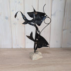 Sculpture 2 (Moon) Fishes on Stone - Vintage - Metal