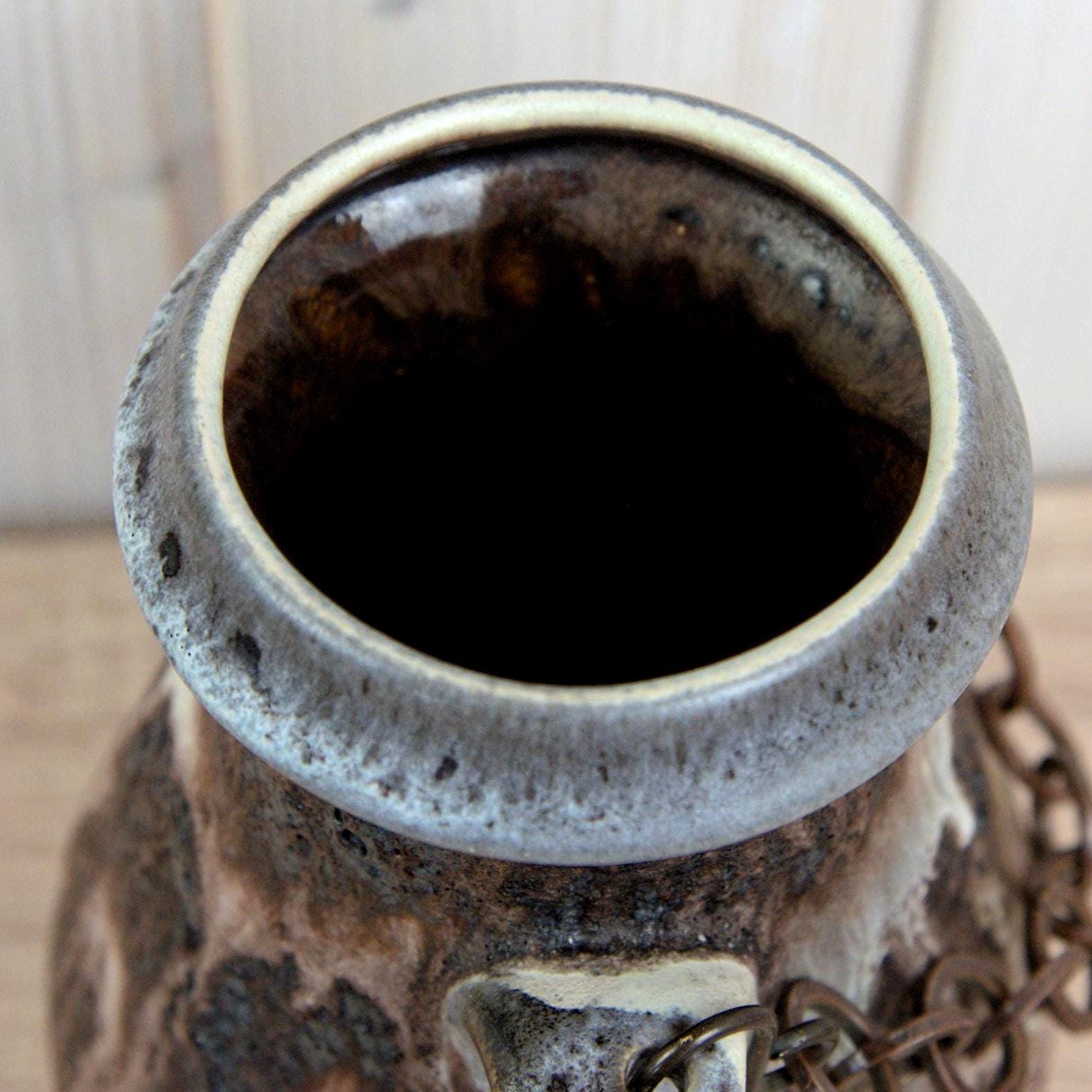 Dumler Breiden 1180-20 Vase West Germany, Mid Century Ceramic with Chain Handles, Fat Lava Pottery