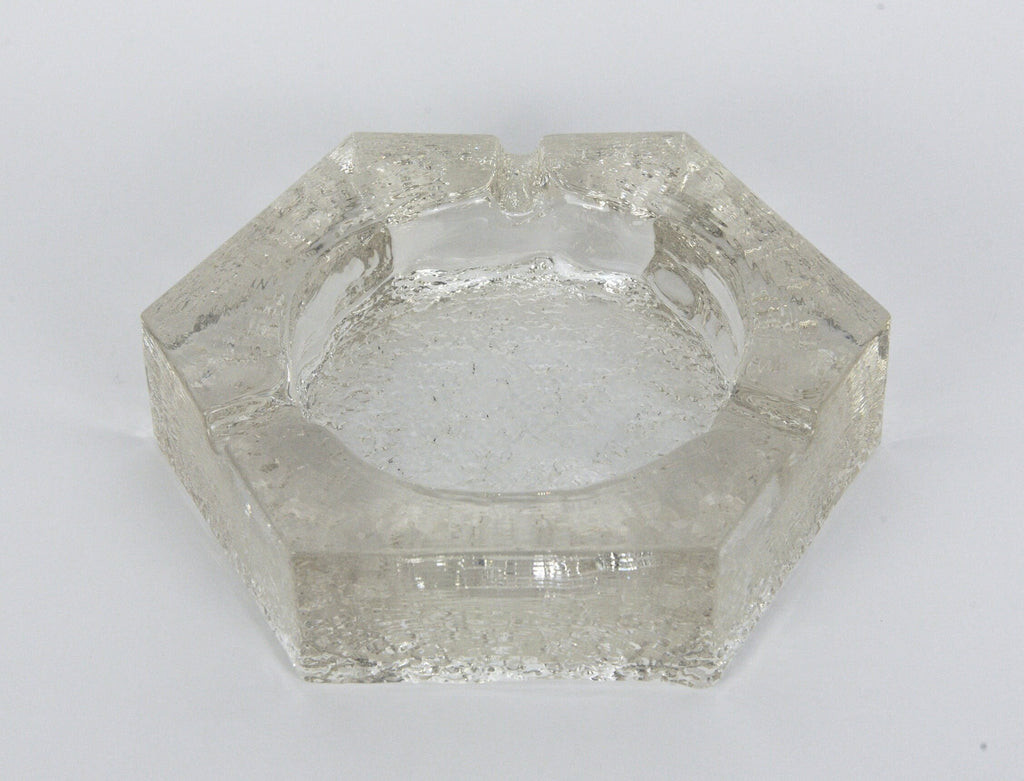 Heavy vintage glass hexagon ashtray