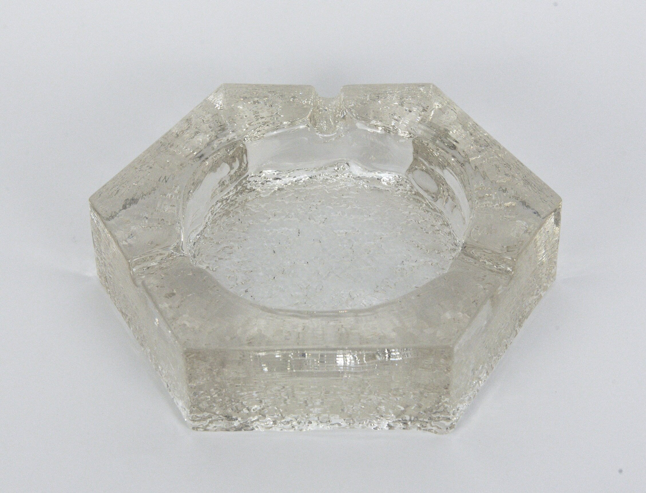 Heavy vintage glass hexagon ashtray