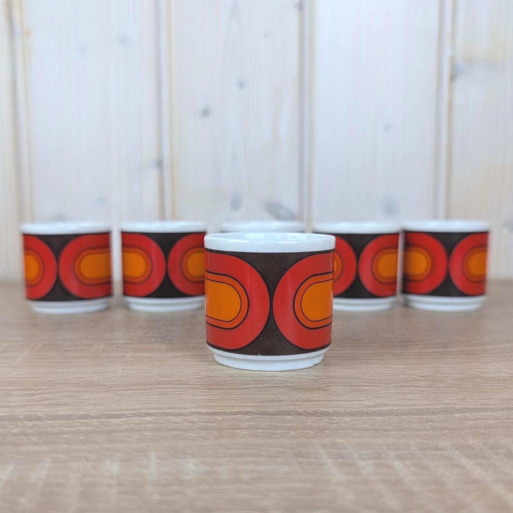 Arzberg Sizilia 3000 Egg Cup Set of 6, Hans Theo Baumann, Orange Red, 1970s German Porcelain
