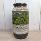 Jasba 905-10-22 West German Pottery Vase, Green Relief Band, Grey Black Glaze, 1960s