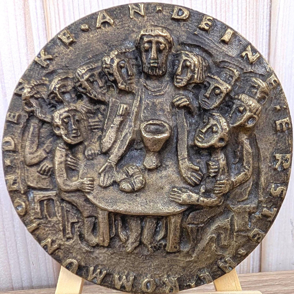 Bronze First Communion Medal Last Supper, German Religious Plaque, Erste Kommunion, Heavy Cast Bronze, 1950s 1960s Vintage