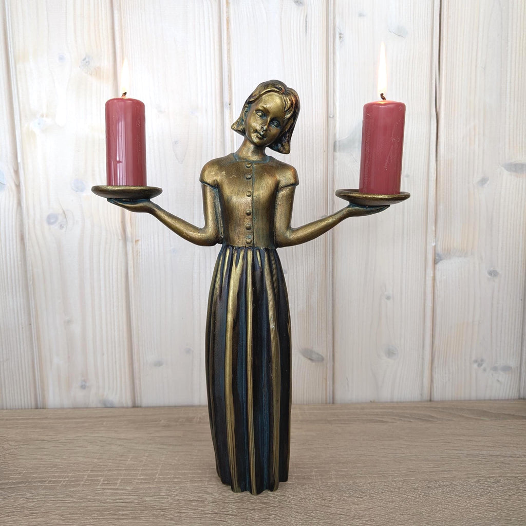 Art Nouveau Vintage Girl Candle Holder Figurine, Ceramic, 1960s