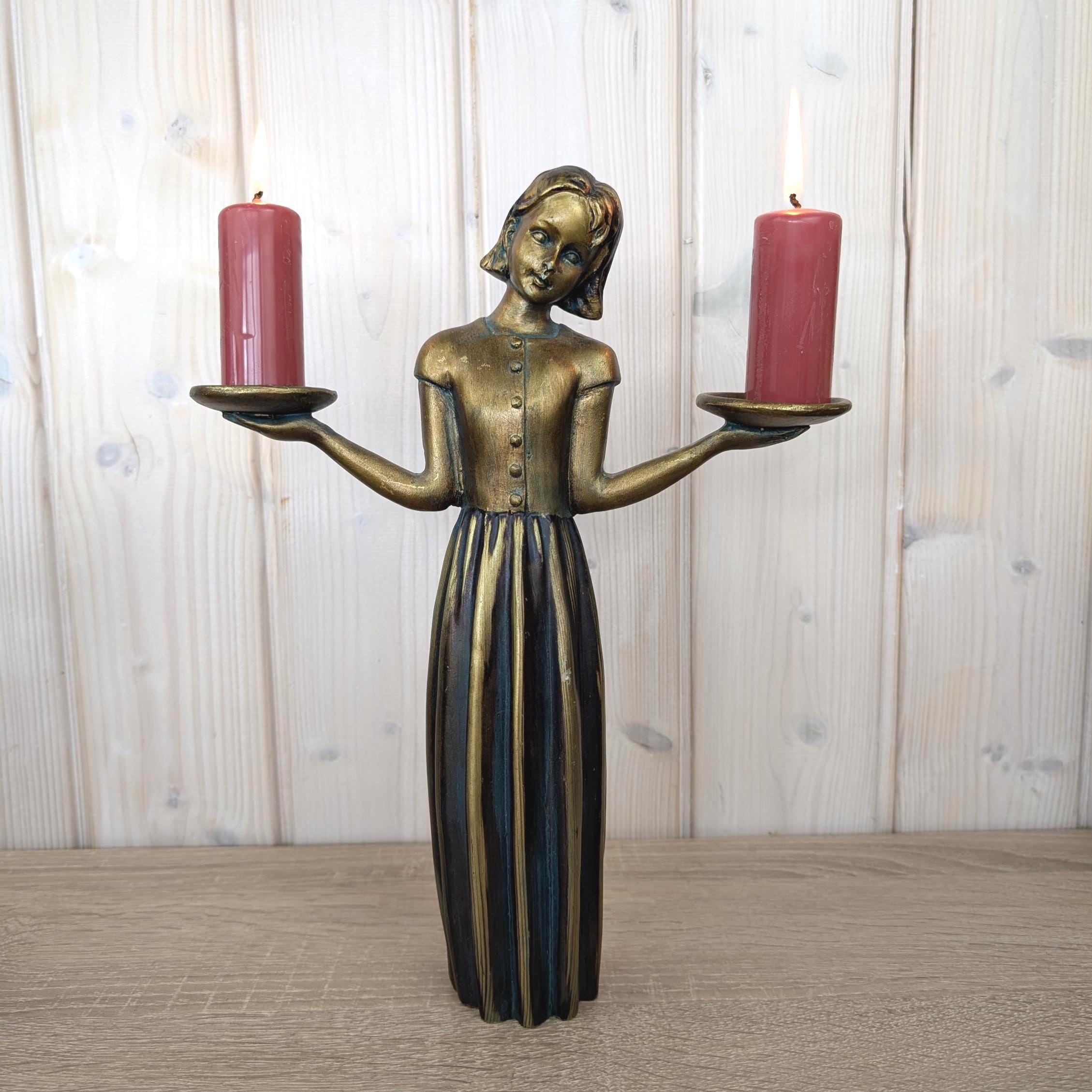 Art Nouveau Vintage Girl Candle Holder Figurine, Ceramic, 1960s